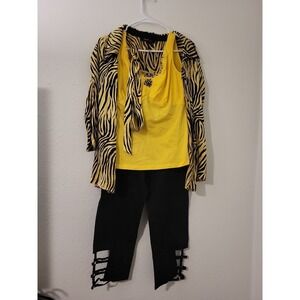 Christine Phillipe Womens 3pc Set Yellow Zebra Print Shirt Tank Capri Pants Sz 8